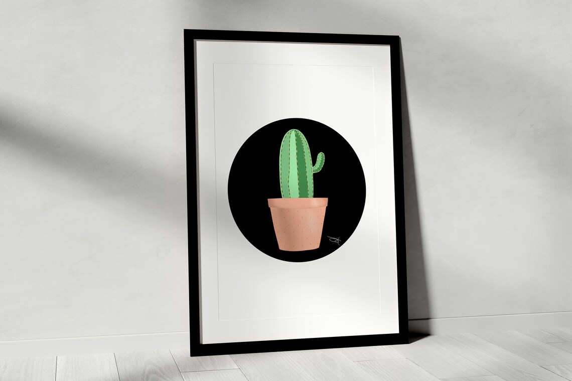 Potted Cactus Plant Illustration Minimalist Botanical Art Poster - Image 2