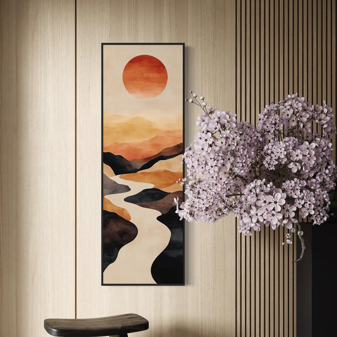 Minimalist Boho Sun River Earth Tone Abstract Japandi Poster