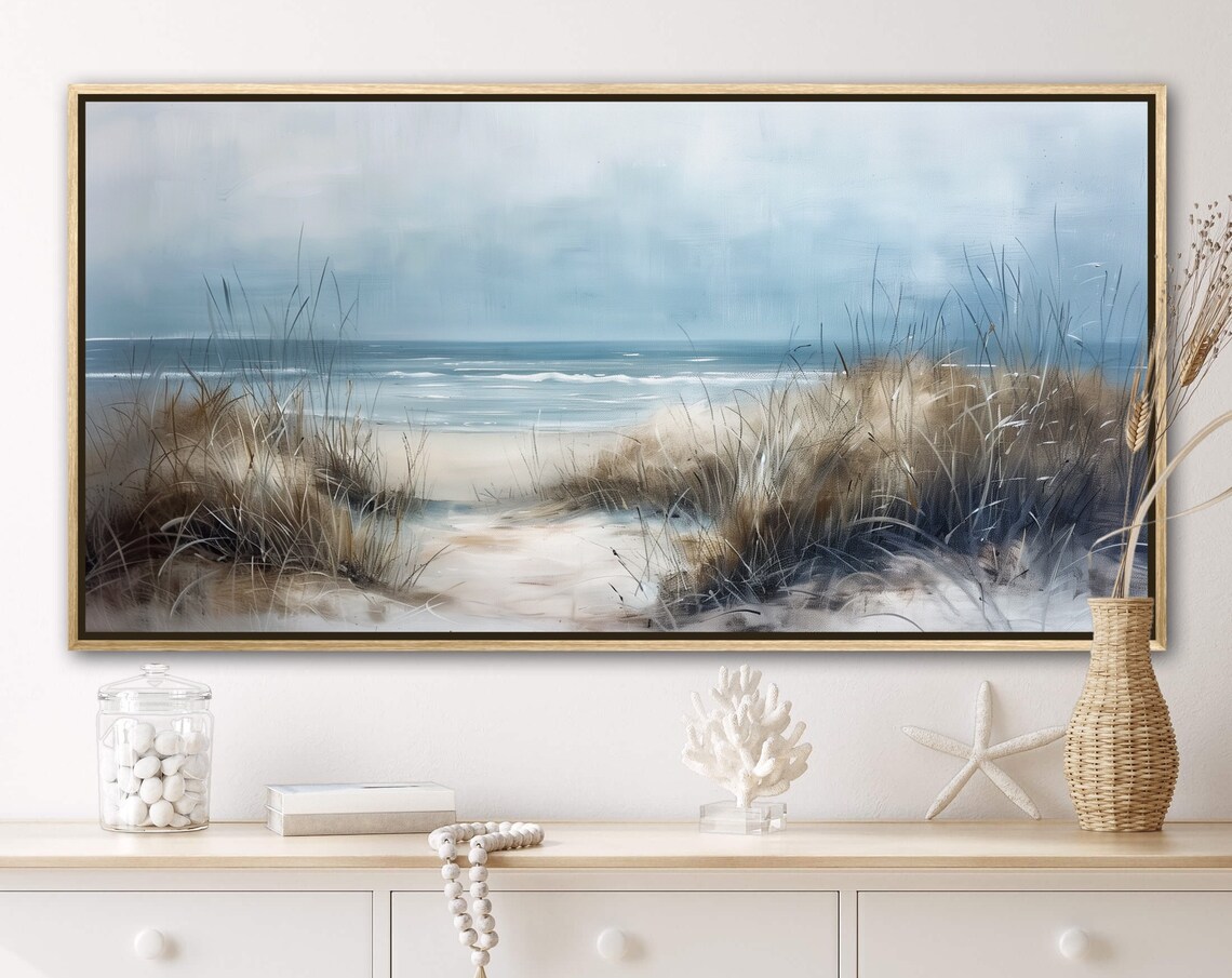 Seashore Whisper Beach Grass Art Print, Coastal Sky