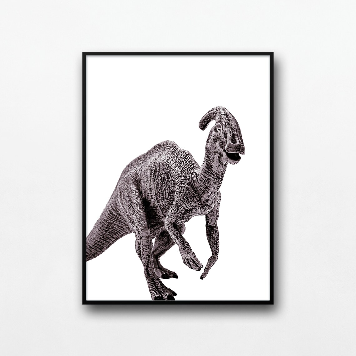 Parasaurolophus Dinosaur Toy Black White Photo Kids Nursery Poster