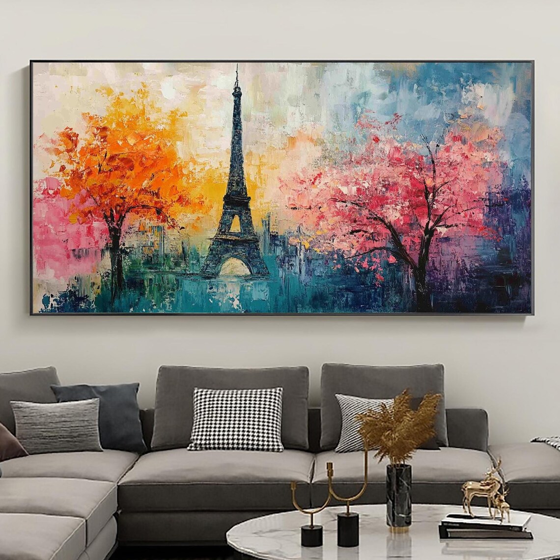 Paris Eiffel Tower Abstract, Oil-Painting-Style Art Print
