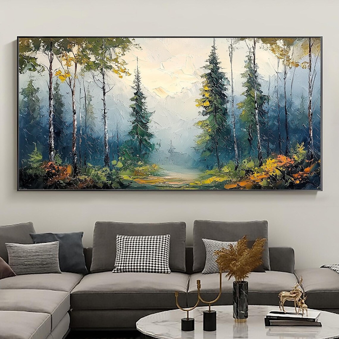 Misty Autumn Pine Forest With Golden Undergrowth Landscape Poster - Image 5