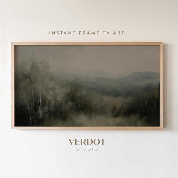 Moody Spring Frame Tv Art Muted Rustic Landscape Painting Dark Green Forest Scenery Tv Screensaver Earthy Abstract Spring Decor Tv25016
