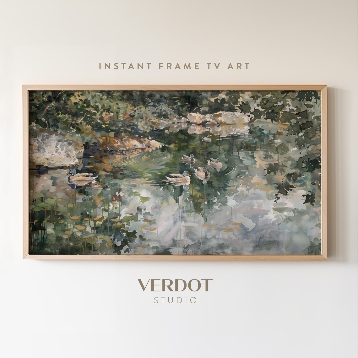 Vintage Duck Pond Country Art Print, Spring River Scene
