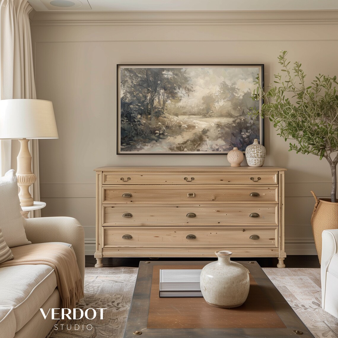 Neutral Vintage Landscape Painting Art Print - Image 4