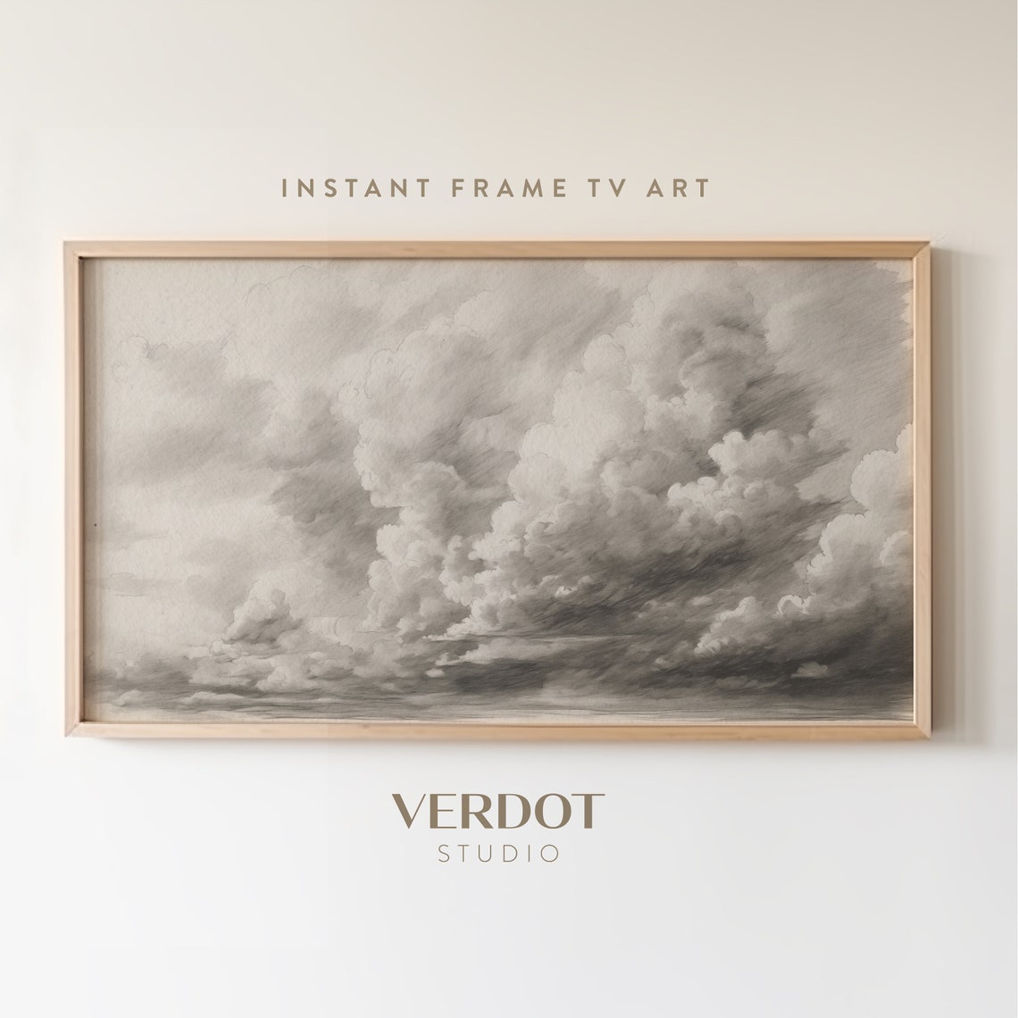 Dramatic Stormy Grey Clouds Pencil Sketch Vintage Sky Drawing Wall Art