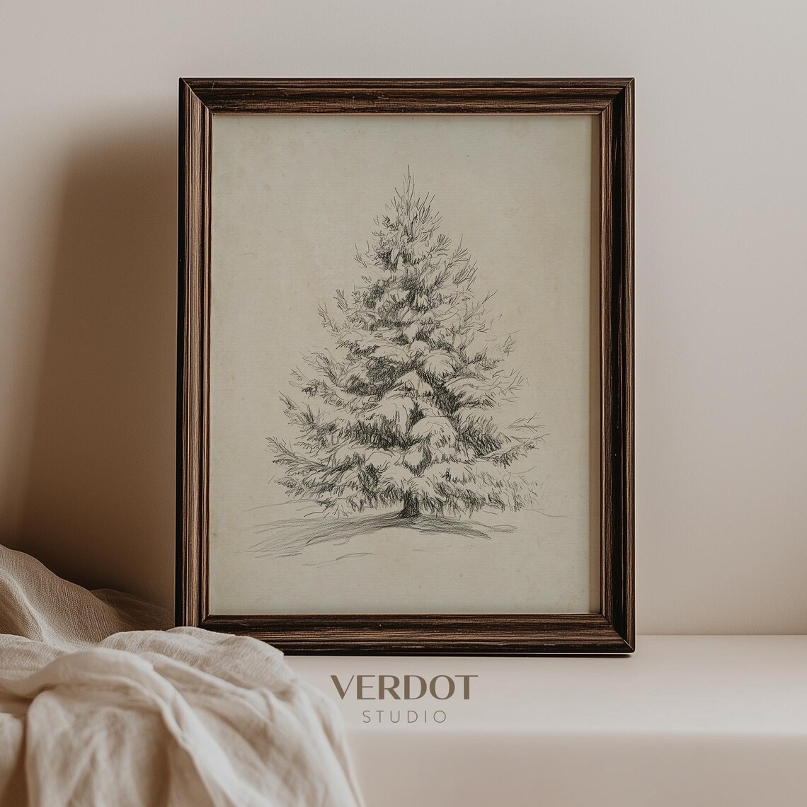 Vintage Christmas Tree Drawing, Neutral Winter Poster - Image 2