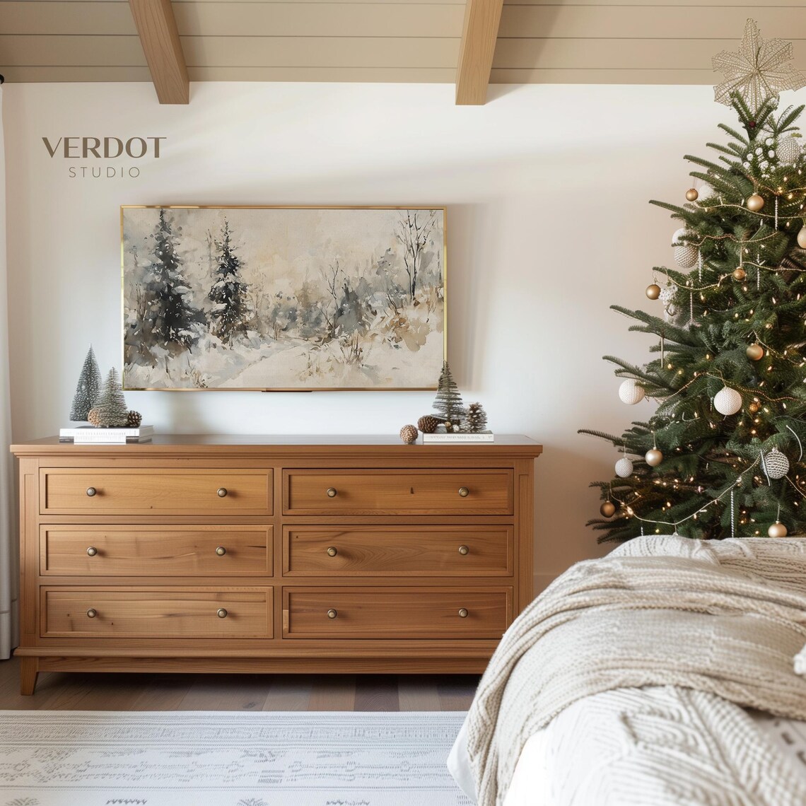 Winter Trees Christmas Art Print, Rustic Landscape - Image 4