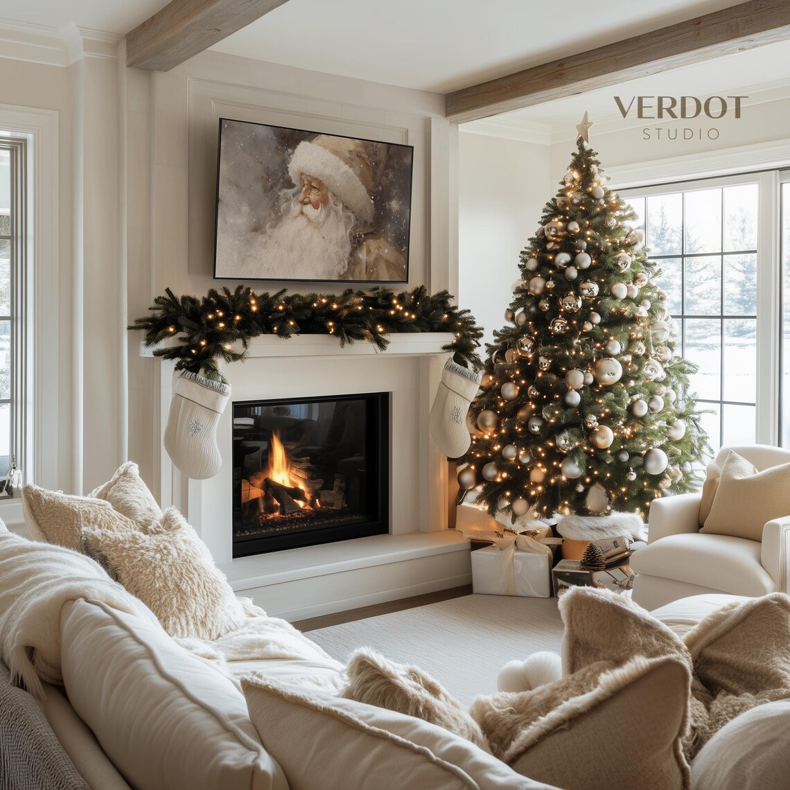 Vintage Santa Christmas Art Print, Neutral Holiday Decor - Image 2