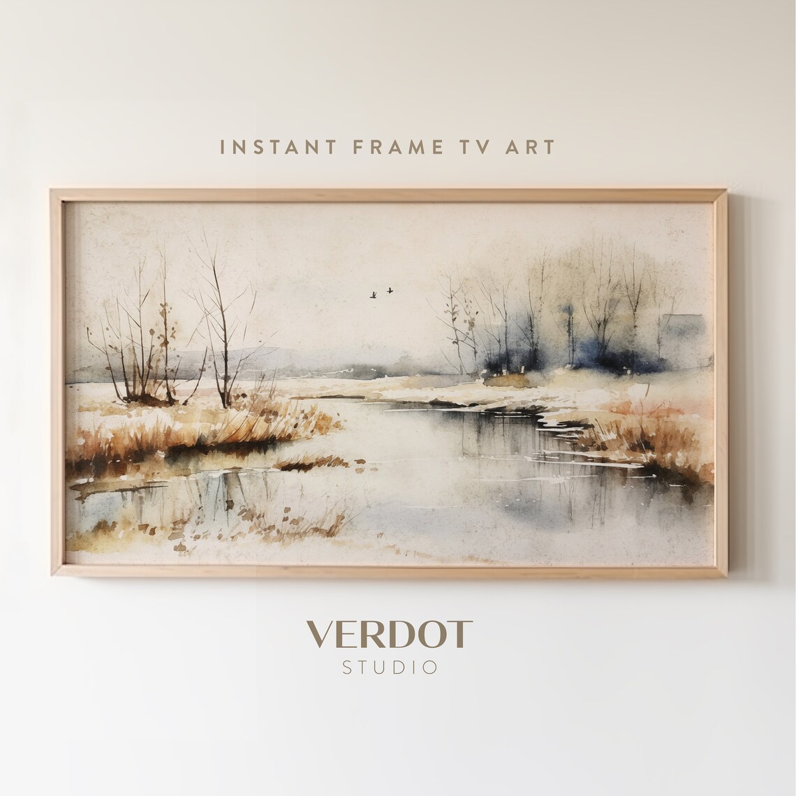 Winter Pond Watercolour Landscape Art Print