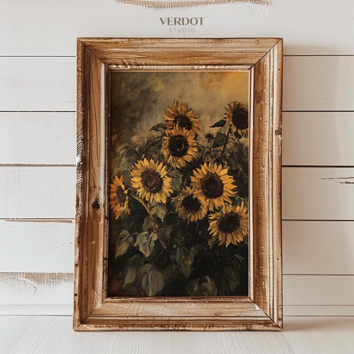 Vintage Sunflower Print, Moody Autumn Floral Art - Image 4