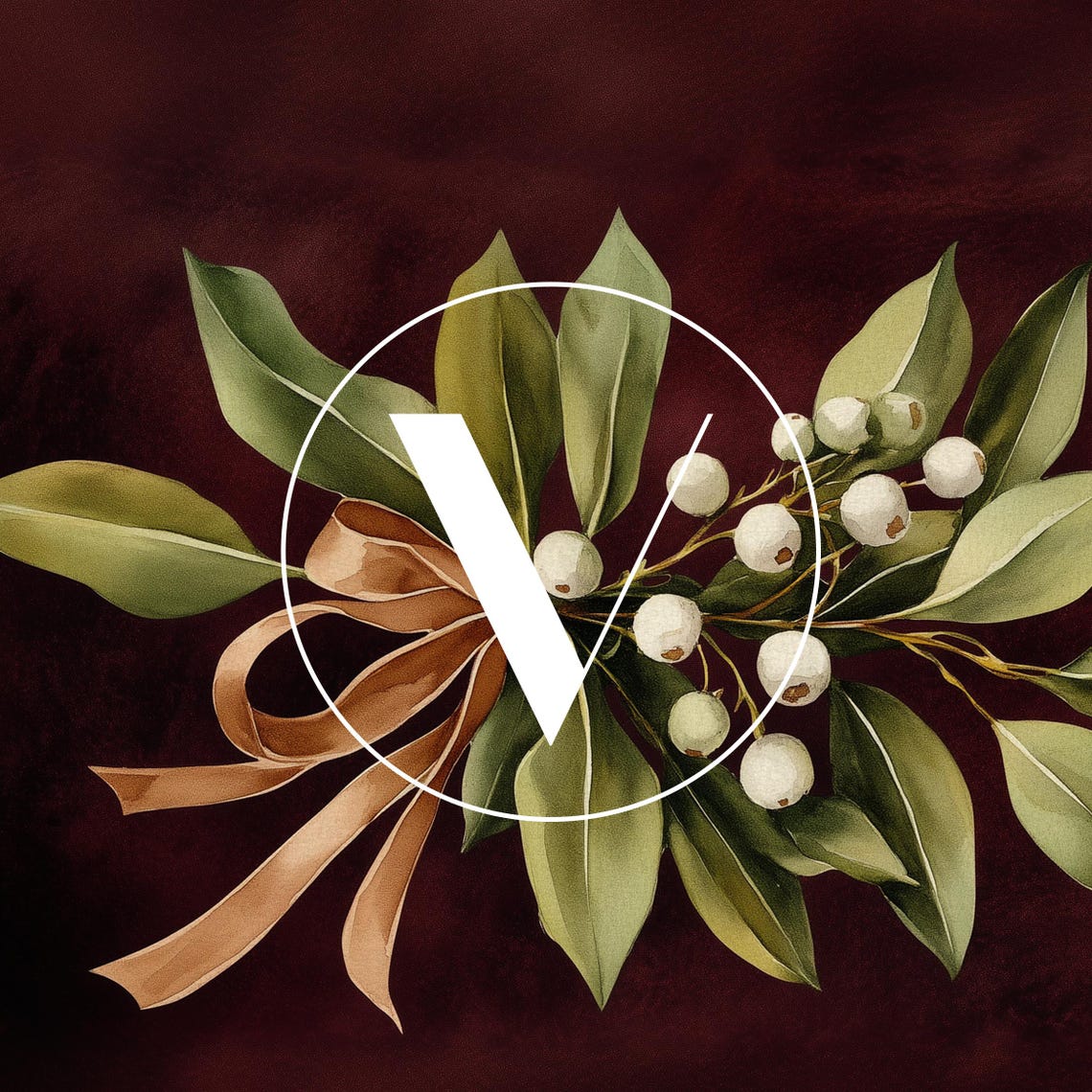 Burgundy Mistletoe Christmas Frame Tv Art Vintage Christmas Tv Art Dark Holiday Painting Antique Red Screensaver Tv24269 - Image 2