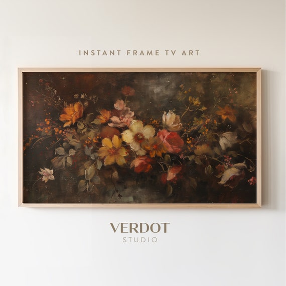 Fall Floral Frame Art Print, Vintage Autumn Flowers
