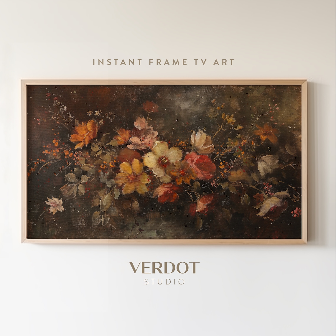 Fall Floral Frame Art Print, Vintage Autumn Flowers