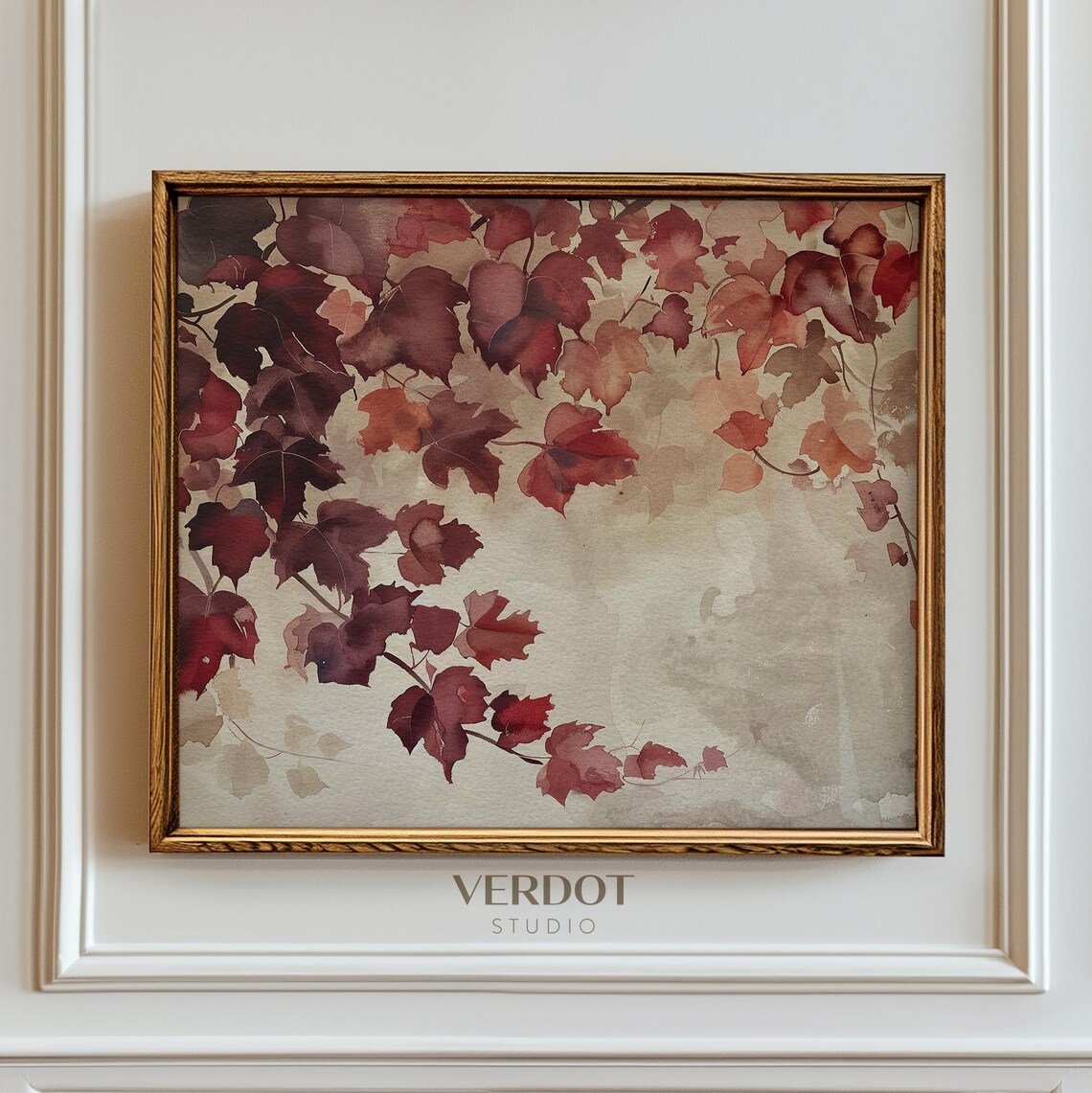Burgundy Fall Leaves Art Print, Rustic Autumn Decor