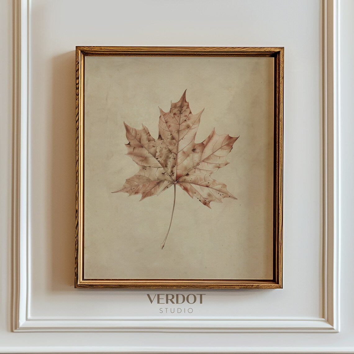 Vintage Fall Leaf Art Print, Neutral Rustic Autumn