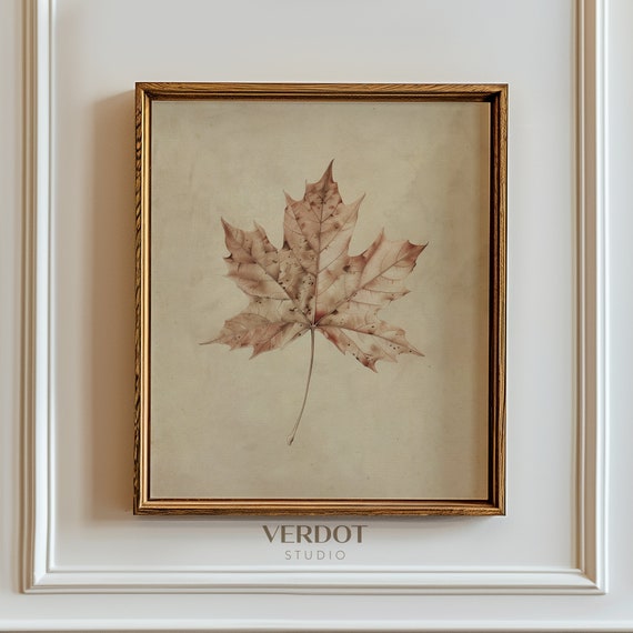 Vintage Fall Leaf Art Print, Neutral Rustic Autumn