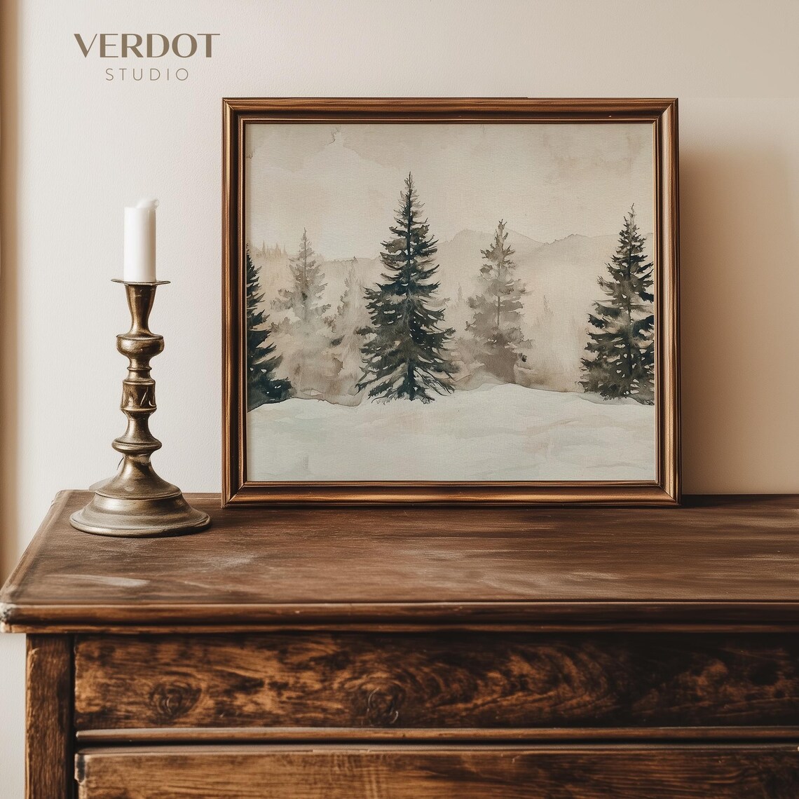 Winter Pine Forest Christmas Painting Art Print - Image 3