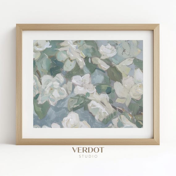 Blue Flowers Abstract Print, French Country Botanical