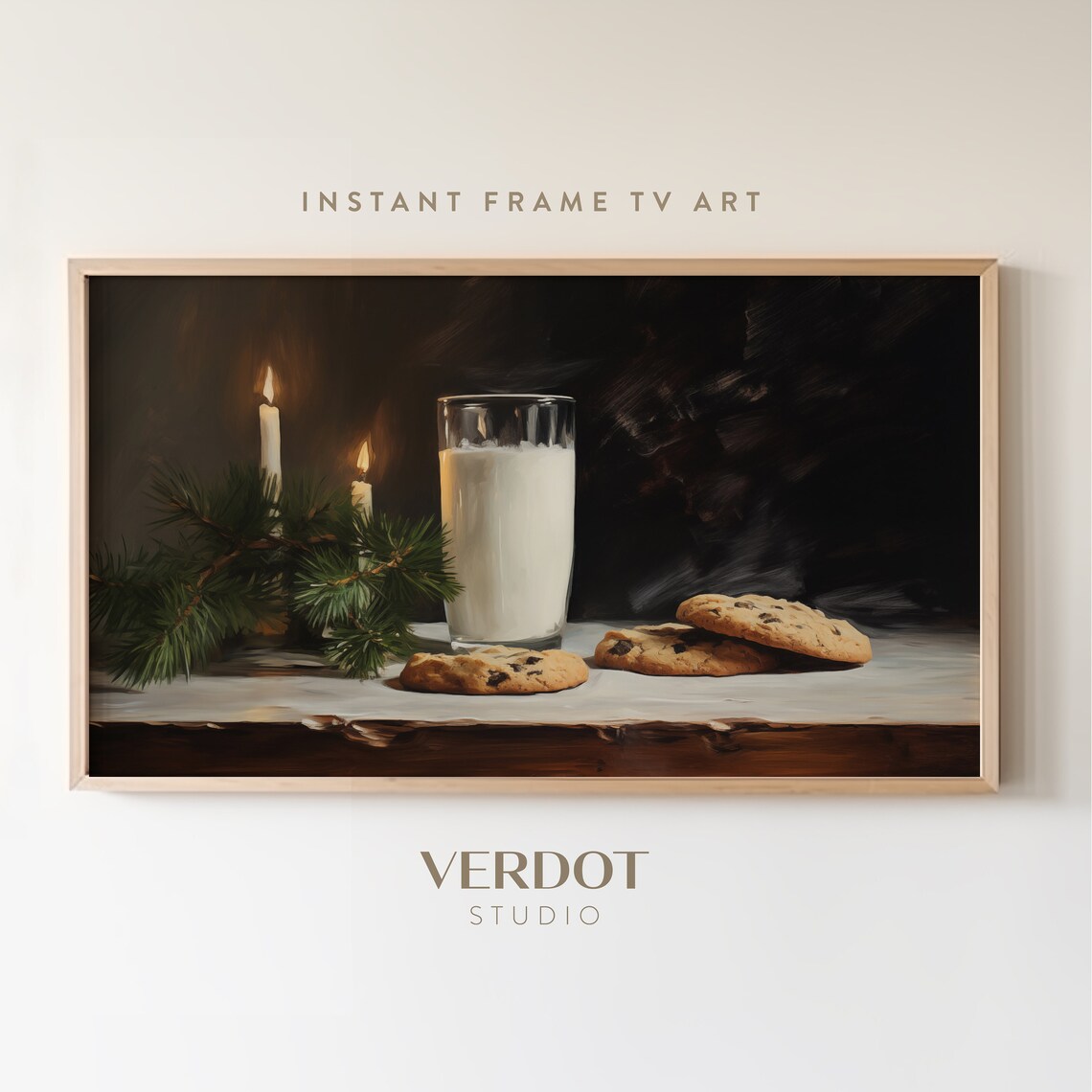 Milk Cookies Christmas Art Print, Vintage Still Life
