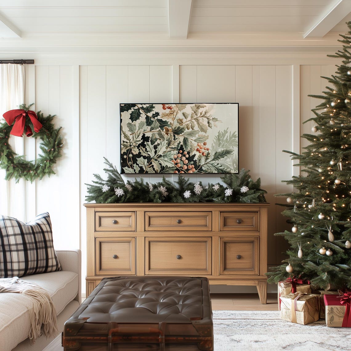 Vintage Green Christmas Frame Tv Art Holly Berry Holiday Painting Tv Christmas Decor Winter Botanical Art Tv24234 - Image 4