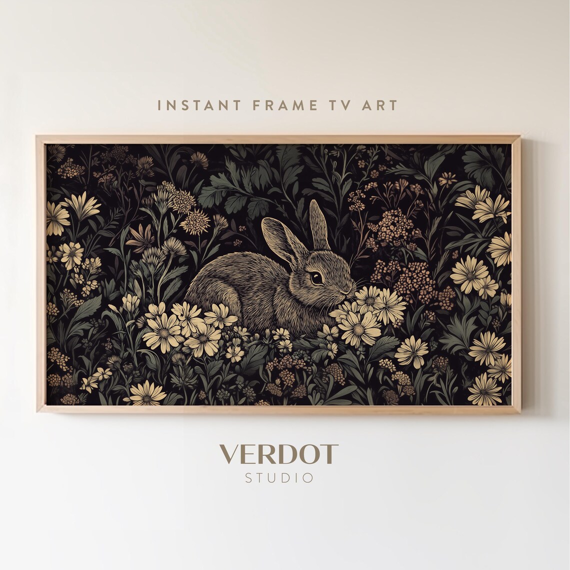 Vintage Easter Bunny Flowers Art Print, Spring Decor
