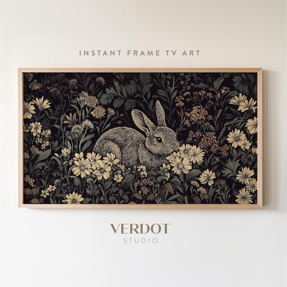 Vintage Easter Bunny Flowers Art Print, Spring Decor
