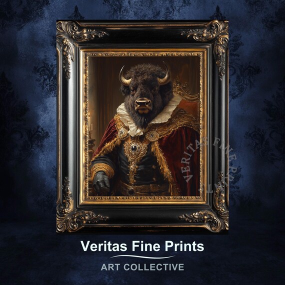 Majestic Buffalo King In A Royal Red Cape With Jewels Animal Poster