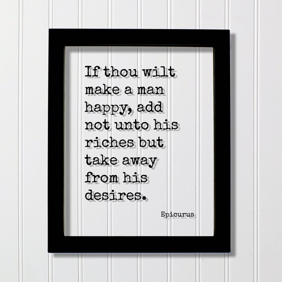 Epicurus Happiness Quote Floating Black Typewriter Style Minimalist Wall Poster