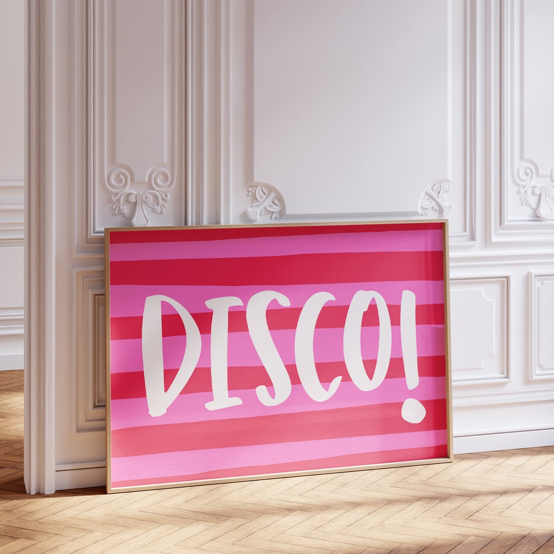 Disco Exclamation Pink Red Striped Retro Typography Wall Art Poster - Image 5