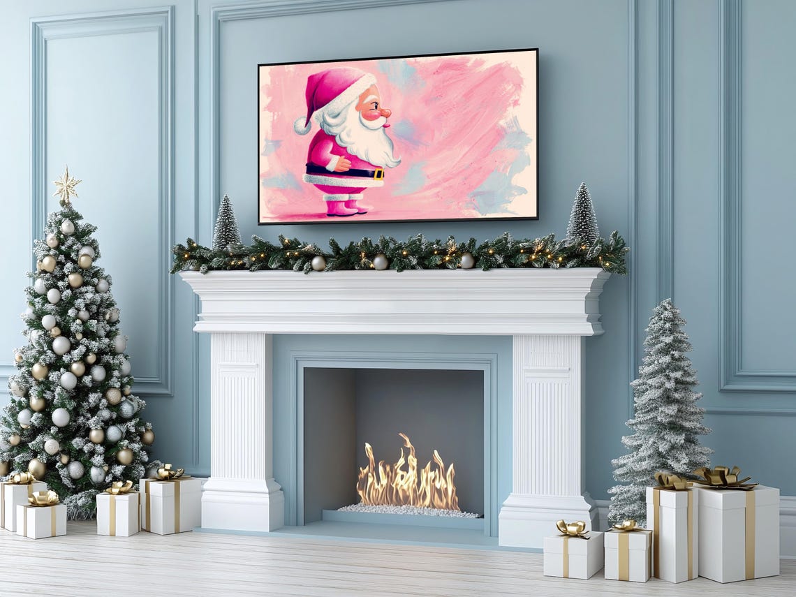 Whimsical Pink Santa Claus Retro Profile Christmas Art Poster - Image 4