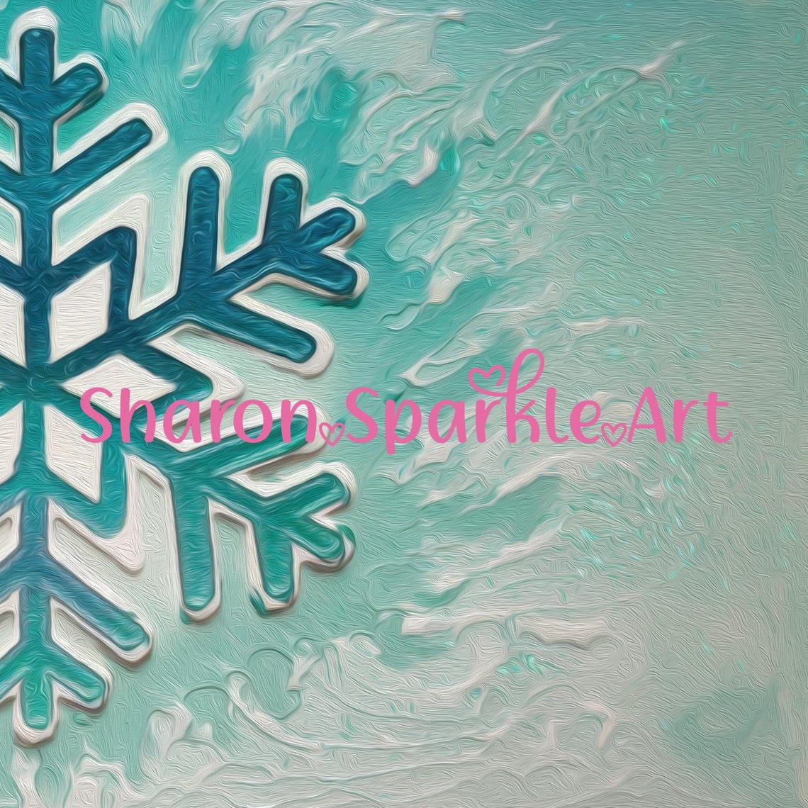 Teal Snowflake Textured Winter Christmas Abstract Painting Wall Art - Image 3