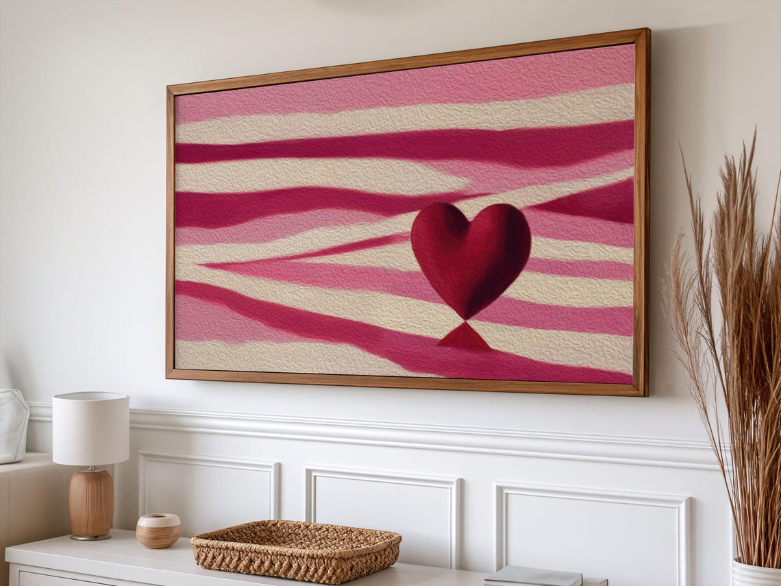 Abstract Pink Striped Background Textured Red Heart Romantic Art Print - Image 5