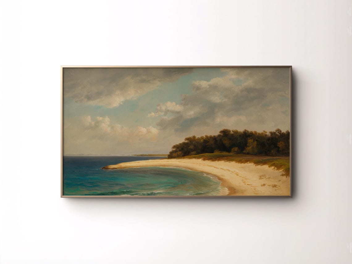 Vintage Coastal Beach Cove Turquoise Ocean Neutral Seascape Art Poster - Image 3