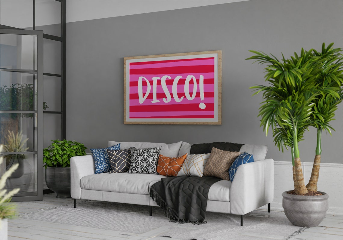 Disco Exclamation Pink Red Striped Retro Typography Wall Art Poster - Image 2