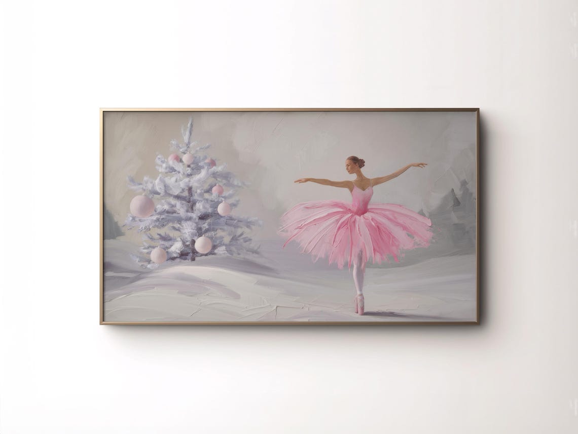 Pink Ballerina Tutu Snowy Christmas Tree Nutcracker Ballet Poster