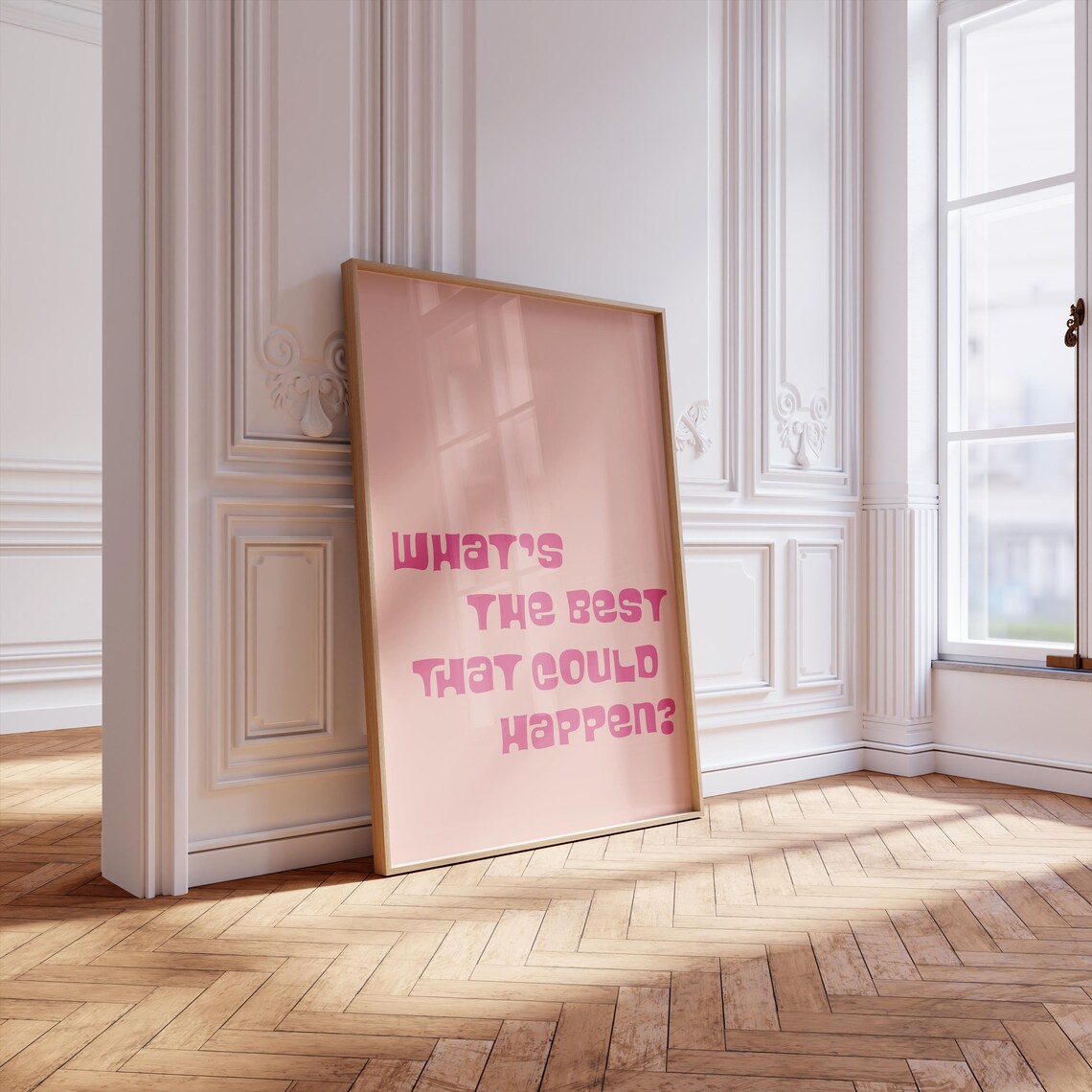 Whats The Best That Could Happen Pink Motivational Typography Art Print - Image 3