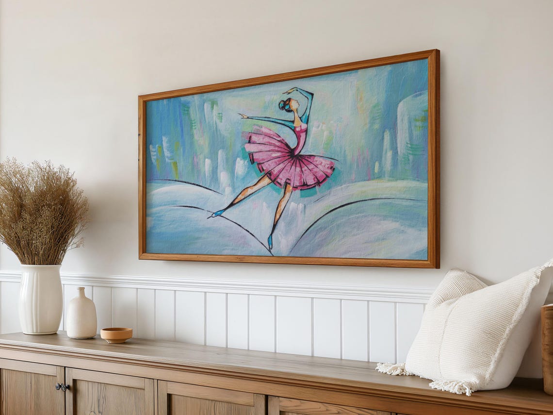 Whimsical Winter Ballerina Pink Tutu Pastel Ballet Dancer Art Print - Image 2