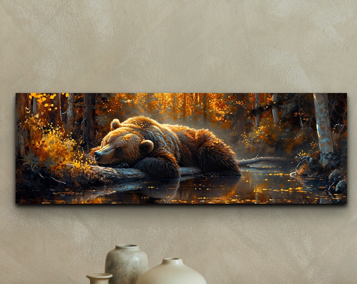 Panoramic Sleeping Bear Art Print, Wildlife Subject