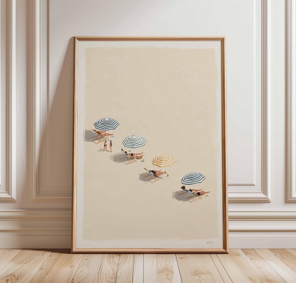 Minimalist Beach Poster Print, Coastal Umbrella