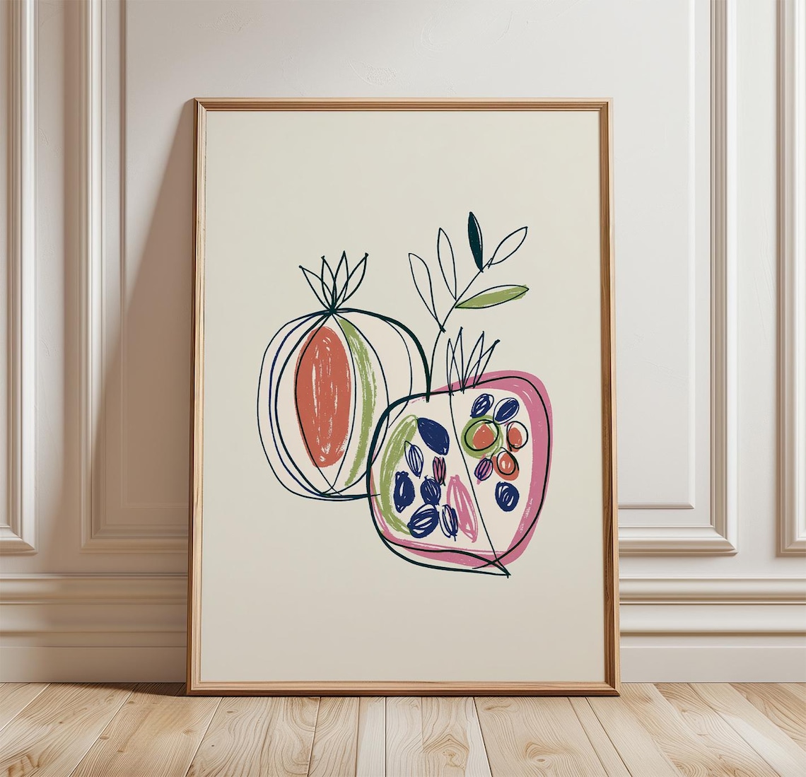 Pomegranate Fruit Poster, Minimalist Kitchen Decor