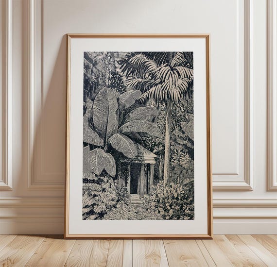 Tropical Jungle Botanical Temple, Wall Art Print
