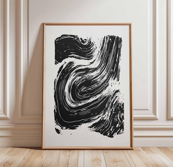Abstract Black And White Poster Modern Art Print Bold Brushstroke Design Monochrome Wall Expressionism Contemporary Decor