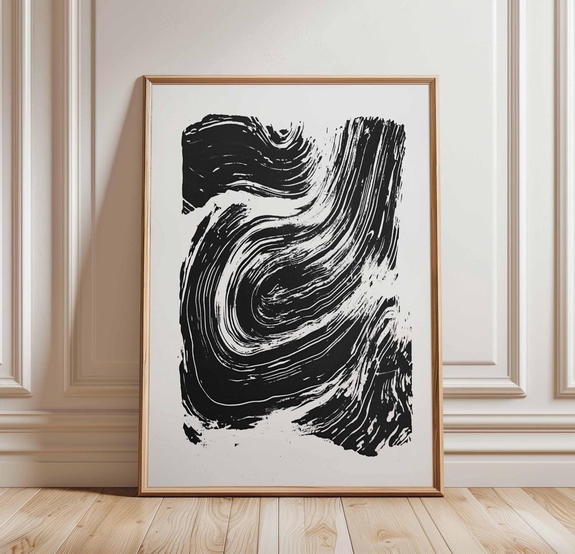 Bold Black and White Abstract Brushstroke Swirl Modern Art Poster