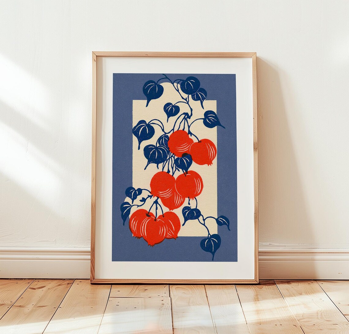 Chinese Lantern Botanical Fruit Linocut, Nature Print