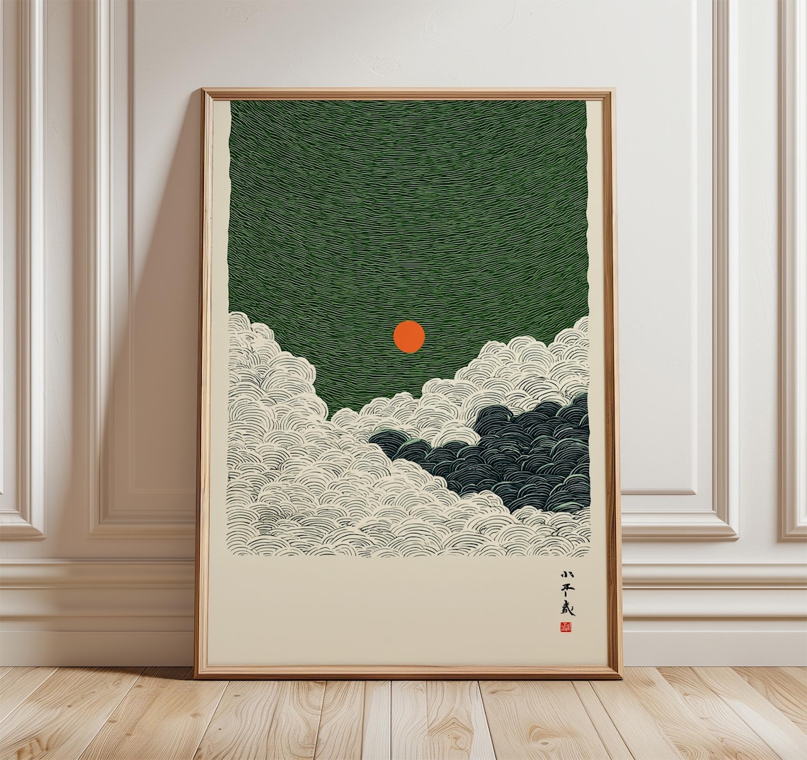 Japanese Cloudscape, Minimalist Retro Style Art Print