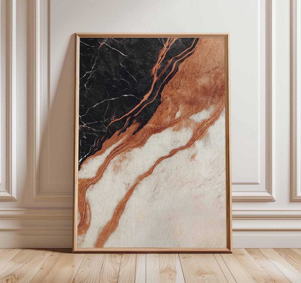 Black Copper Marble Abstract Poster Modern Stone Texture Art