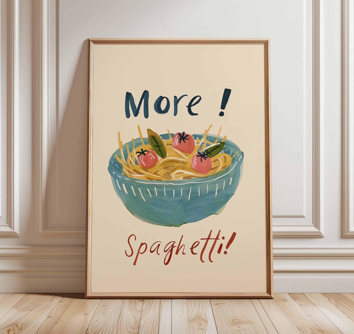 More Spaghetti Striped Bowl Tomato Pasta Illustration Poster