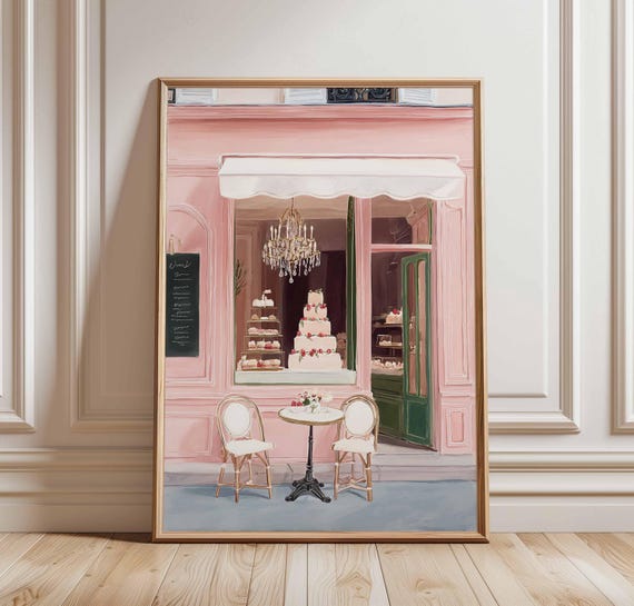 Paris Patisserie Poster Print French Bakery Wall Art Pink Cafe Decor Elegant Cake Shop Illustration Vintage Parisian Dessert