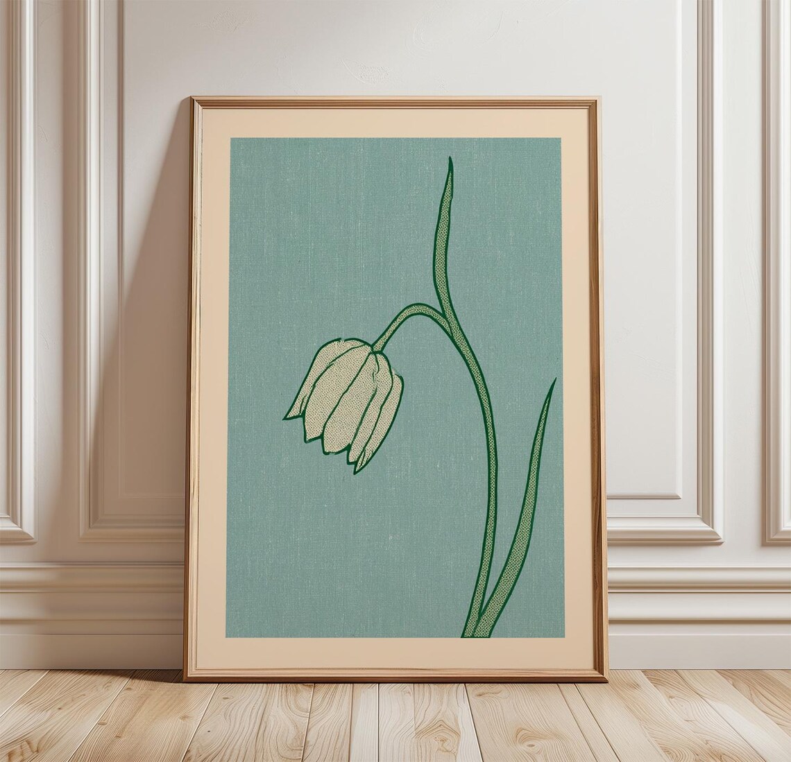 White Fritillary Flower, Minimal Botanical Art Print